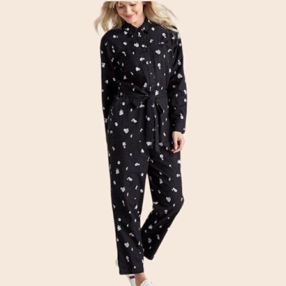 Lucky Brand Black Daisy Print Logan Jumpsuit Size Small Petite - Picture 14 of 16